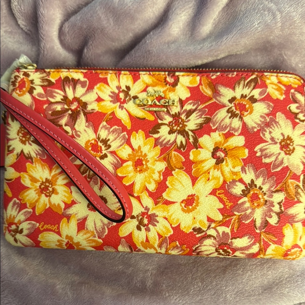 Coach Red and Yellow Floral Clutch